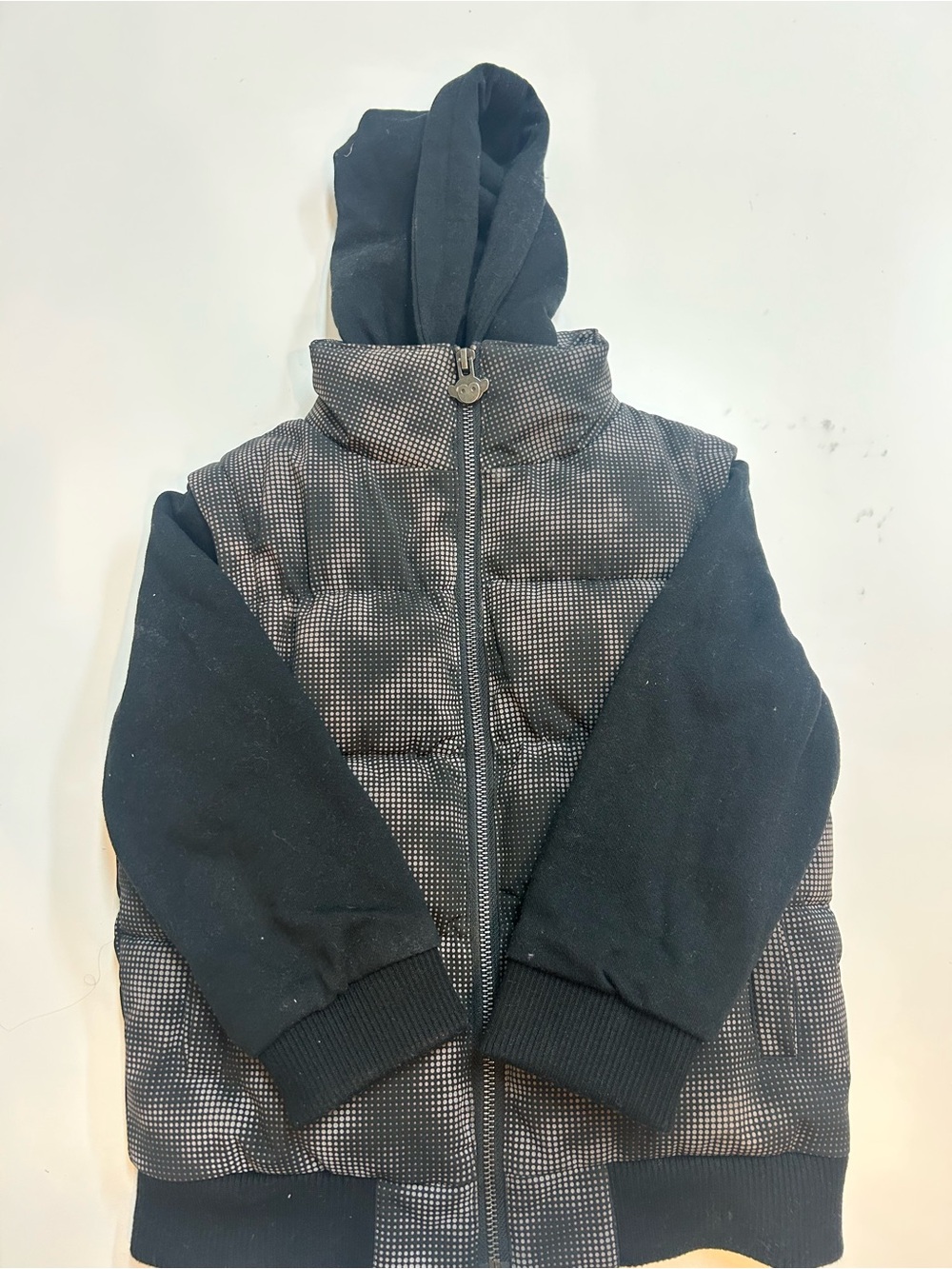Kids Black Hooded Puffer Jacket - Lightweight Quilted Top 5Y